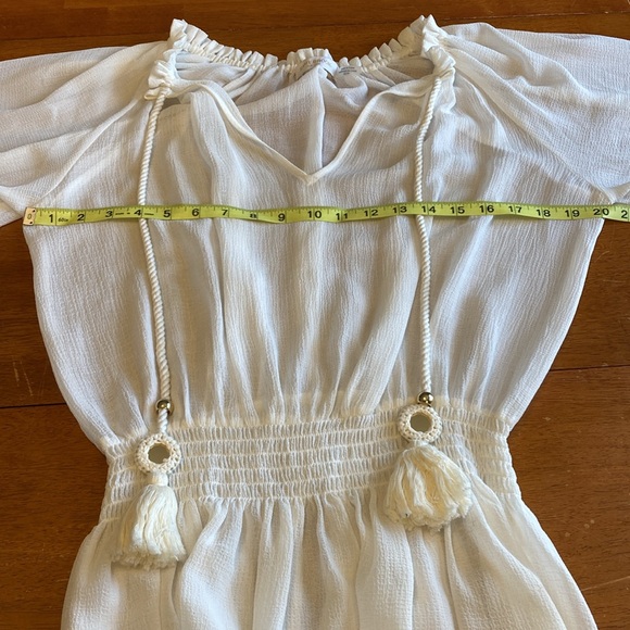 Ramy Brook Womens Size XS White Sheer Beach Swim Cover Up Smocked Waist Tassels - Picture 10 of 12